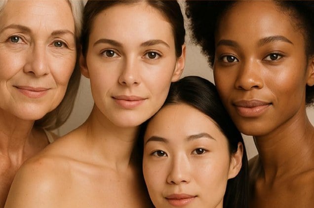 Mulheres de diferentes idades e tons de pele, beleza única e autêntica